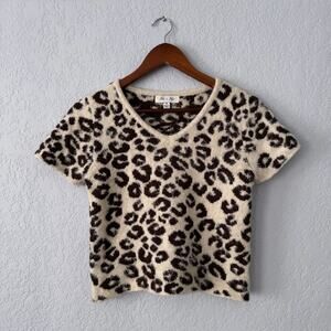 She + Sky Fuzzy Leopard Print Short Sleeve Crop Top Size Medium